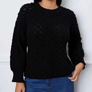 <<3/$30>> Open Thick Knit All Black Cozy Sweater  sz M